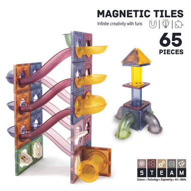 Roosly Magnetisch speelgoed 65stuk - Magnetic tiles Knikkerbaan - Montessori speelgoed - Magnetische Bouwstenen - Sinterklaas Cadeau