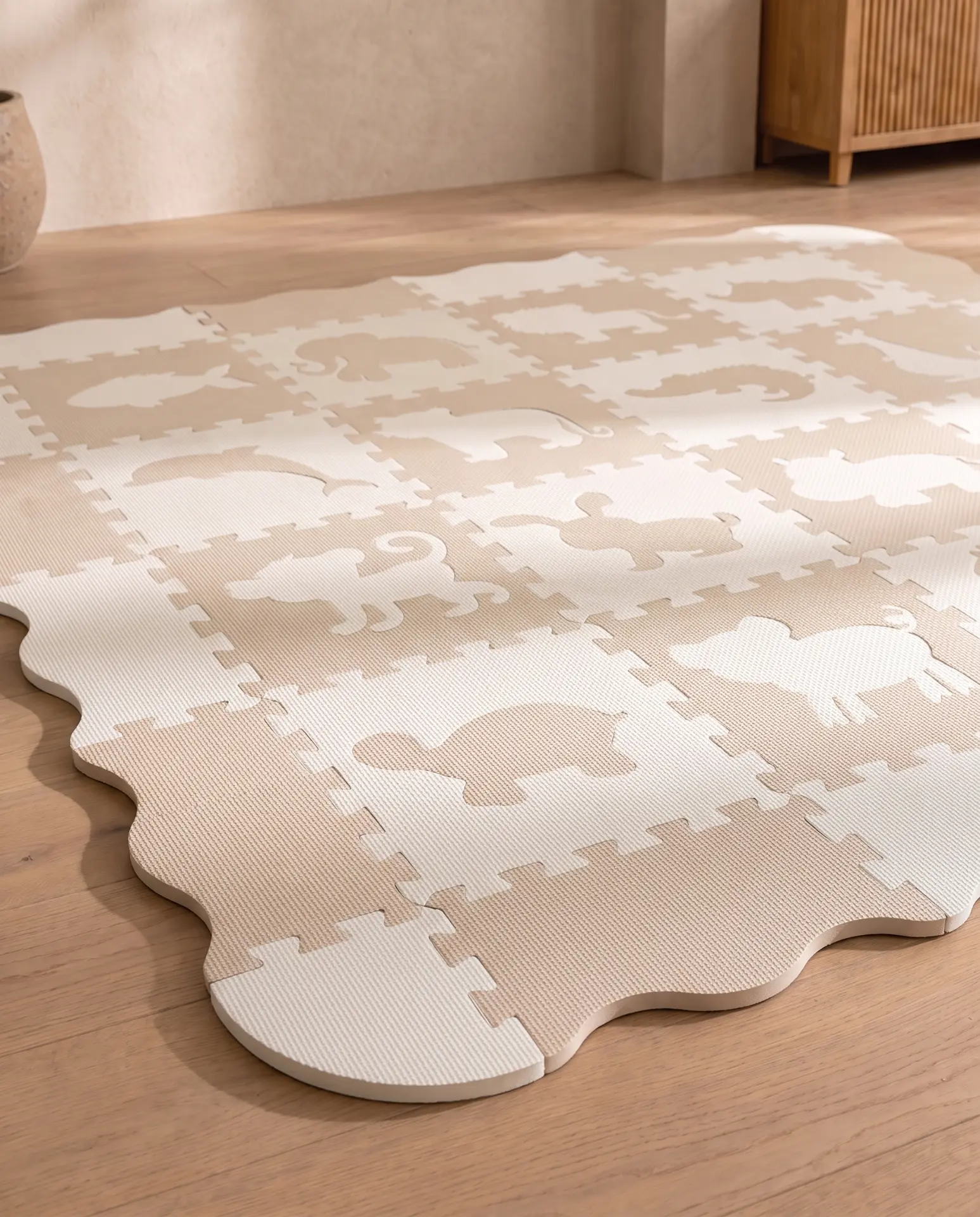 Roosly puzzelmatten met dierenmotieven in beige en crème