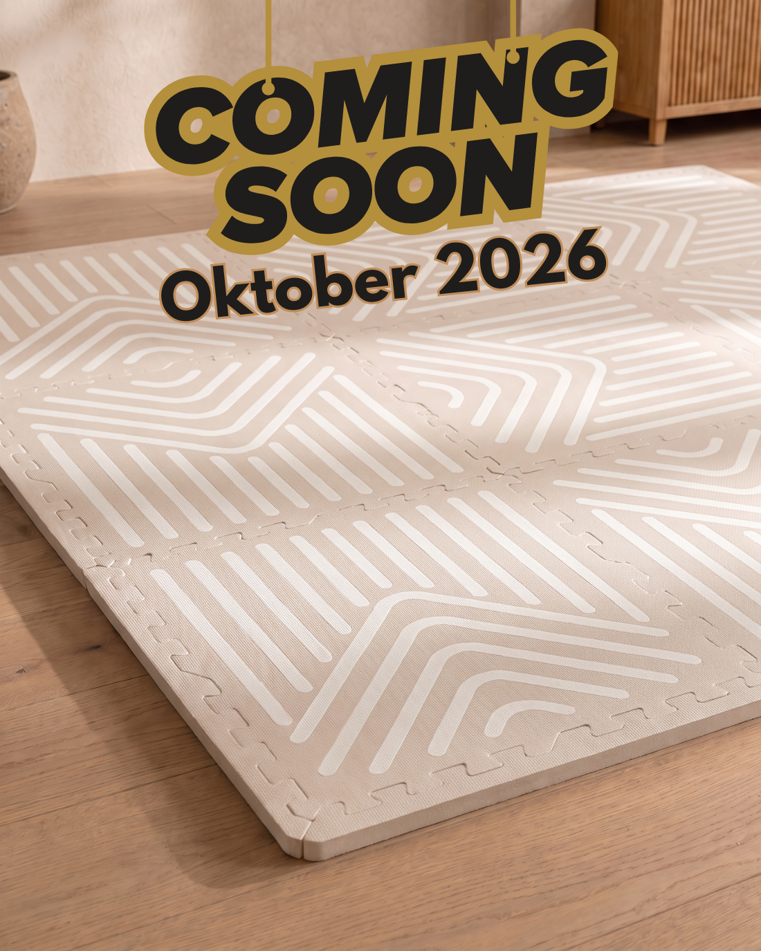 Roosly Printed Play Mat met grafisch lijnenpatroon in warme tinten