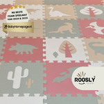 Roosly Speelmat Baby - Speelkleed Baby - babygym - Foam vloerpuzzel 145 x 145 cm - Opstaande Rand - Inclusief Opbergtas - speelgoed -Veilig & Zacht - Dino - Pastel