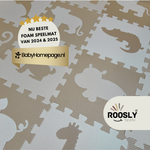 Roosly Speelmat Baby - Speelkleed Baby - babygym - Foam vloerpuzzel 145 x 145 cm - Opstaande Rand - Inclusief Opbergtas - speelgoed - Veilig & Zacht - Beige