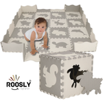 Roosly Speelmat Baby - Speelkleed Baby - babygym - Foam vloerpuzzel 145 x 145 cm - Opstaande Rand - Inclusief Opbergtas - speelgoed -Veilig & Zacht - Grijs