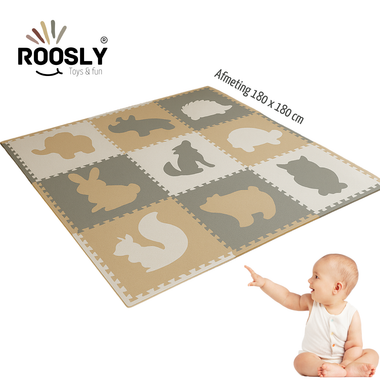 Roosly Speelmat Baby - Speelkleed Baby - babygym - Foam vloerpuzzel 180 x 180 cm - Inclusief Opbergtas - speelgoed - Veilig & Zacht - Pastel beige & groen