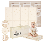 Roosly Speelmat Baby - Speelkleed Baby - Inclusief Opbergtas - babygym - kruipmat - playmat - Dubbelzijdig en opvouwbare Foam XPE 180 x 200 cm - speelgoed - Veilig & Zacht - model KING Beige