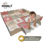 Roosly Speelmat Baby - Speelkleed Baby - babygym - Foam vloerpuzzel 145 x 145 cm - Opstaande Rand - Inclusief Opbergtas - speelgoed -Veilig & Zacht - Dino - Pastel
