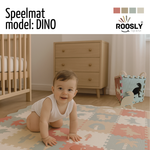 Roosly Speelmat Baby - Speelkleed Baby - babygym - Foam vloerpuzzel 145 x 145 cm - Opstaande Rand - Inclusief Opbergtas - speelgoed -Veilig & Zacht - Dino - Pastel