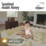 Roosly Speelmat Baby - Speelkleed Baby - babygym - Foam vloerpuzzel 145 x 145 cm - Opstaande Rand - Inclusief Opbergtas - speelgoed - Veilig & Zacht - Beige