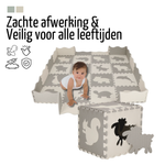 Roosly Speelmat Baby - Speelkleed Baby - babygym - Foam vloerpuzzel 145 x 145 cm - Opstaande Rand - Inclusief Opbergtas - speelgoed -Veilig & Zacht - Grijs