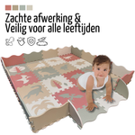 Roosly Speelmat Baby - Speelkleed Baby - babygym - Foam vloerpuzzel 145 x 145 cm - Opstaande Rand - Inclusief Opbergtas - speelgoed -Veilig & Zacht - Dino - Pastel